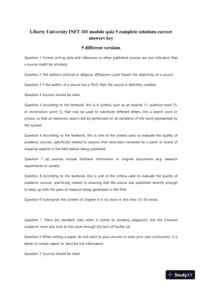 Liberty University INFT 101 module Quiz 5 Complete Solutions Correct Answers Key - Page 1 preview image