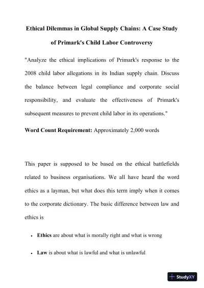Ethical Dilemmas In Global Supply Chains: A Case Study Of Primark's Child Labor Controversy - Page 1 preview image