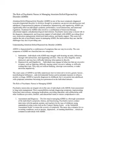 The Role of Psychiatric Nurses in Managing Attenti - Page 1 preview image