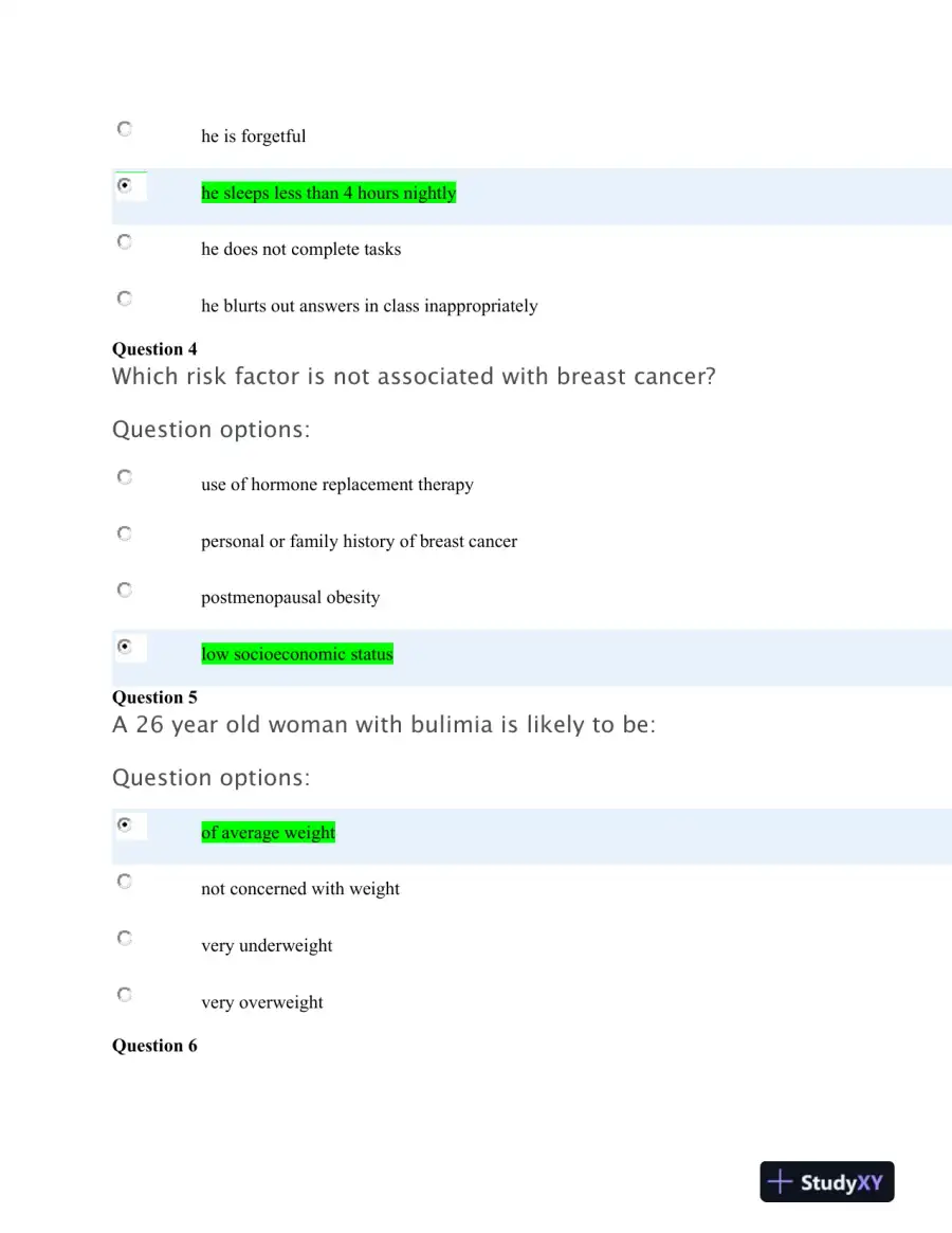 APEA3p Nursing Diagnosis Practice Exam With Answers (75 Solved Questions), page 4