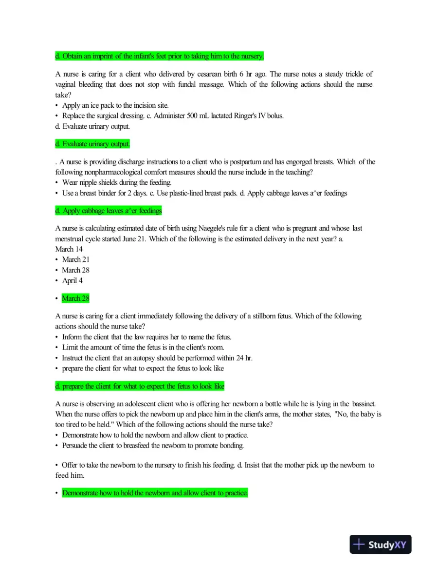 2023 ATI RN Maternal Newborn Proctored Exam NGN With Answers (70 Solved Questions), page 3