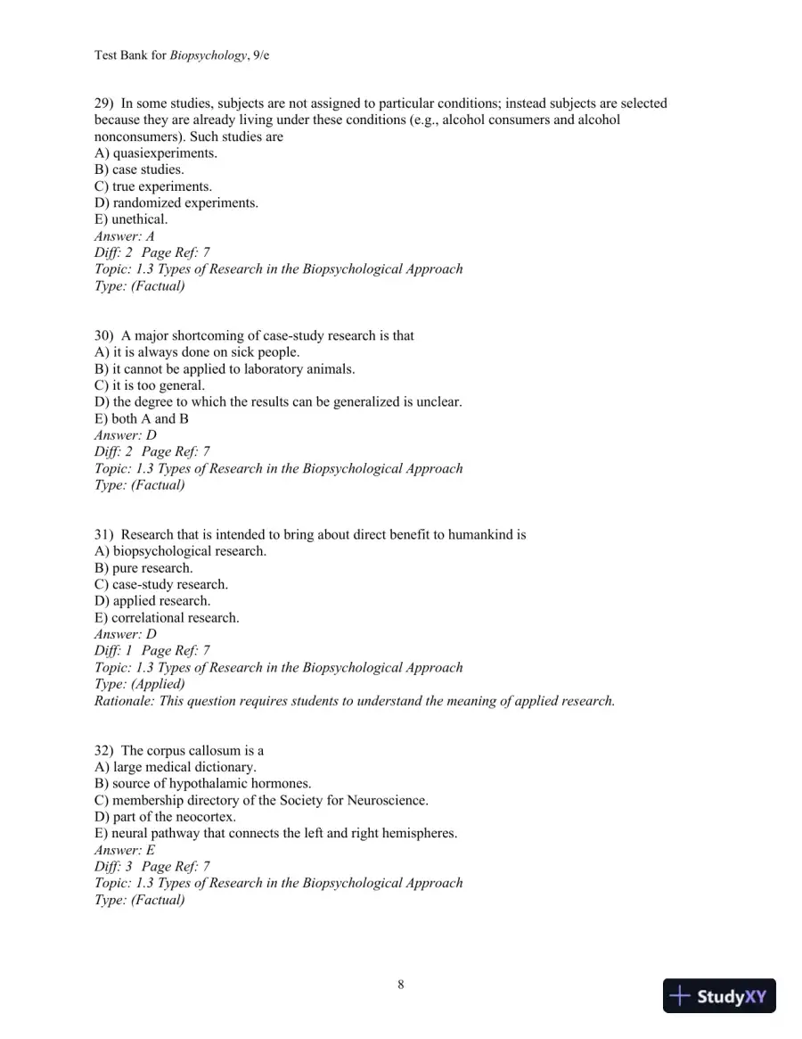 Test Bank For Biopsychology, 9th Edition, page 10