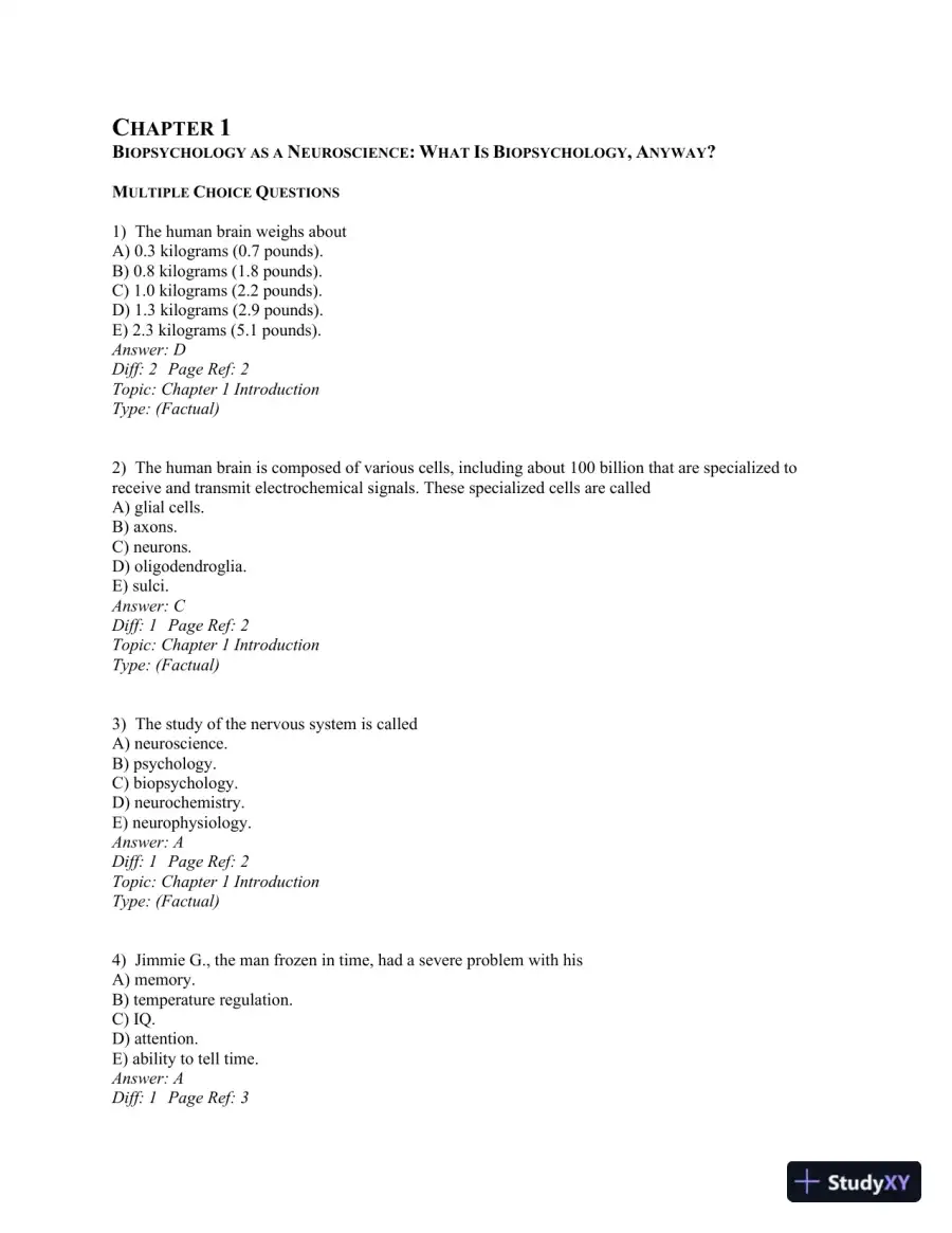 Test Bank For Biopsychology, 9th Edition, page 3