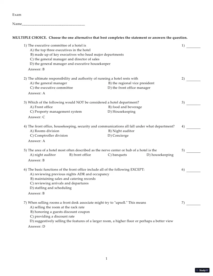 Test Bank for Introduction to Hospitality Management, 5th Edition, page 11