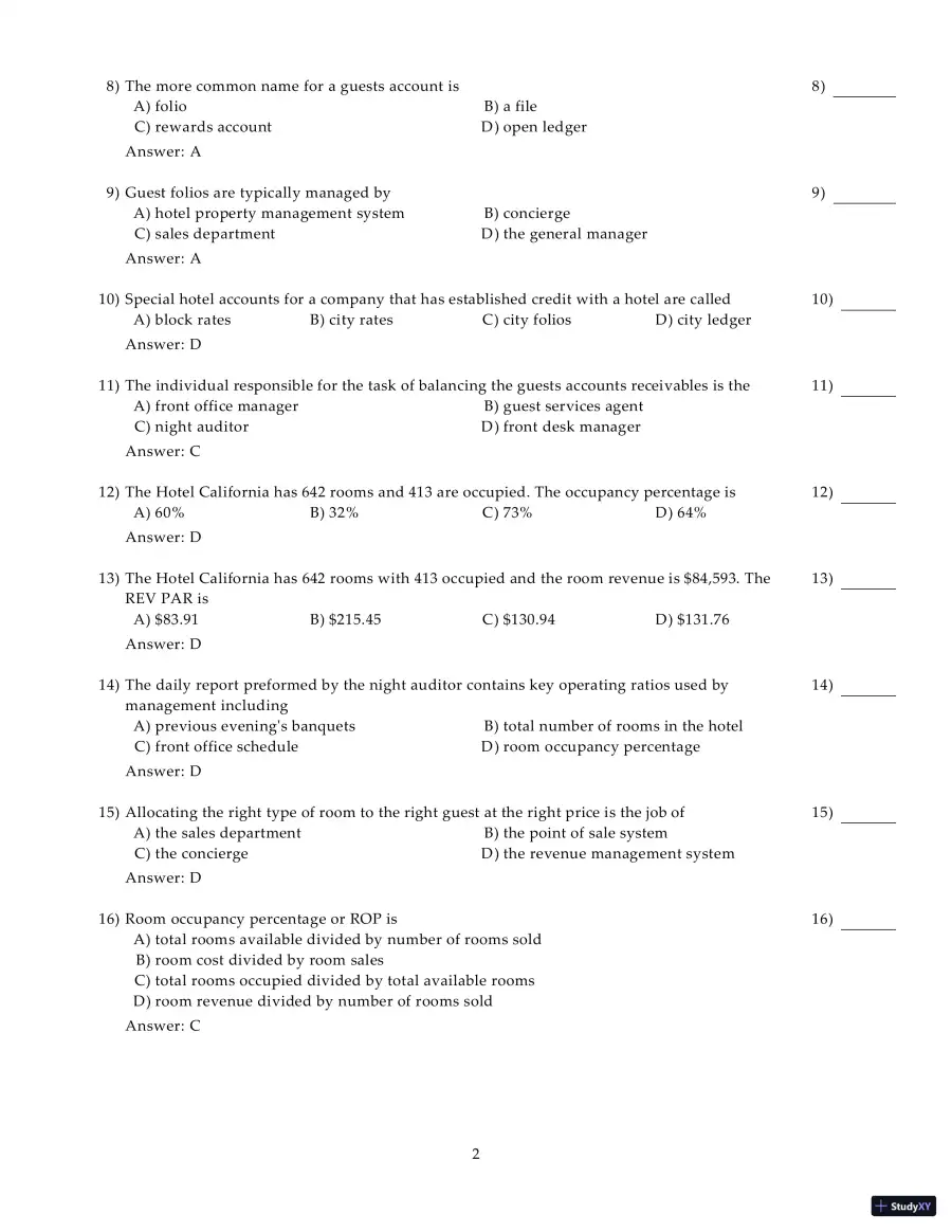 Test Bank for Introduction to Hospitality Management, 5th Edition, page 12
