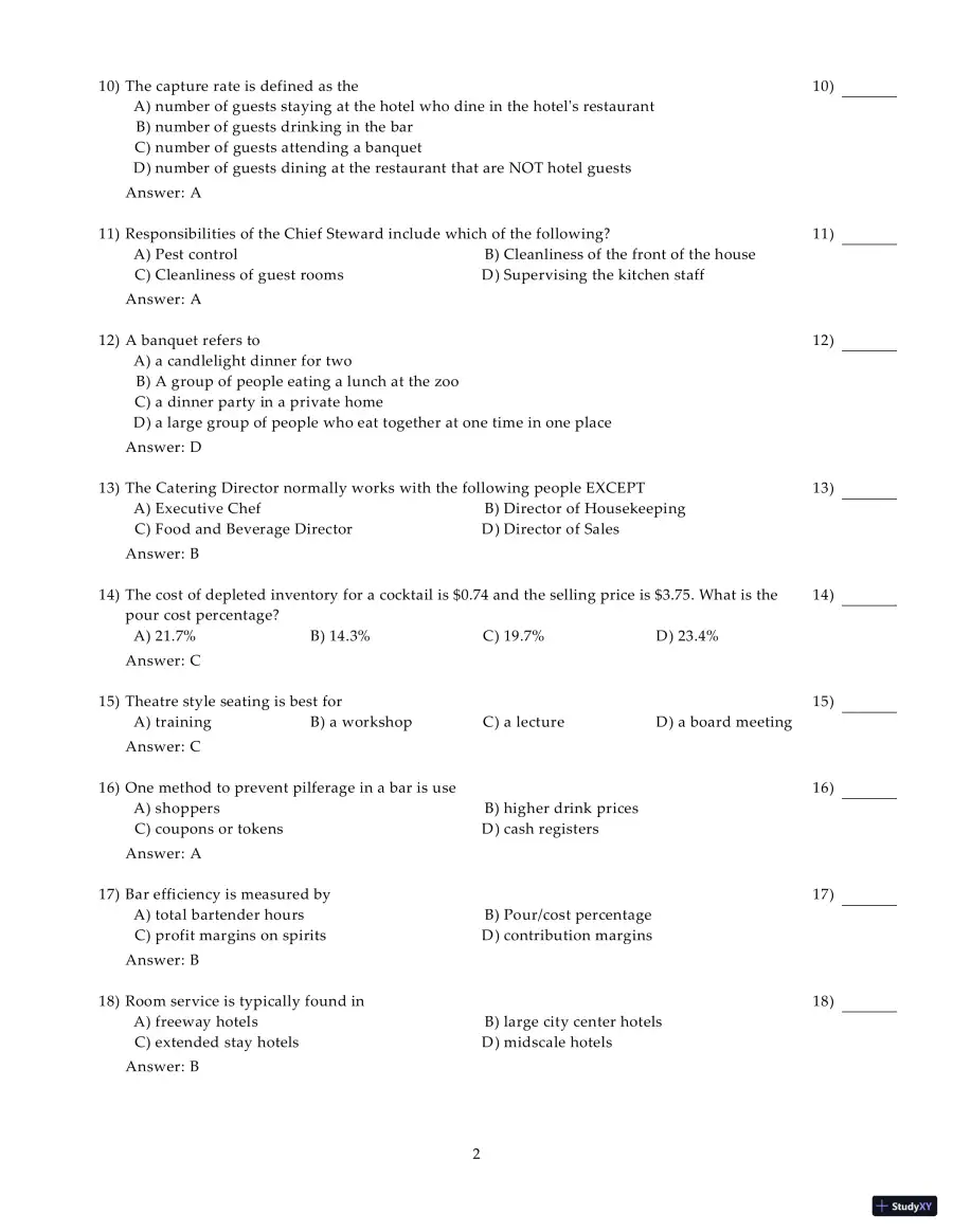 Test Bank for Introduction to Hospitality Management, 5th Edition, page 19