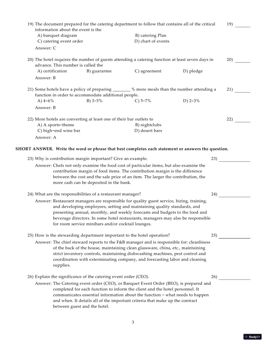 Test Bank for Introduction to Hospitality Management, 5th Edition, page 20