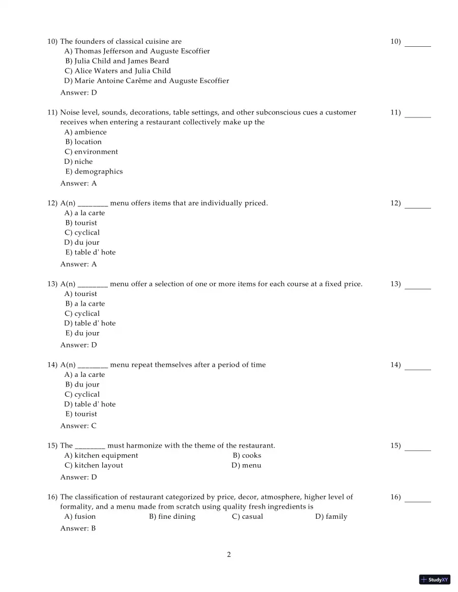 Test Bank for Introduction to Hospitality Management, 5th Edition, page 29