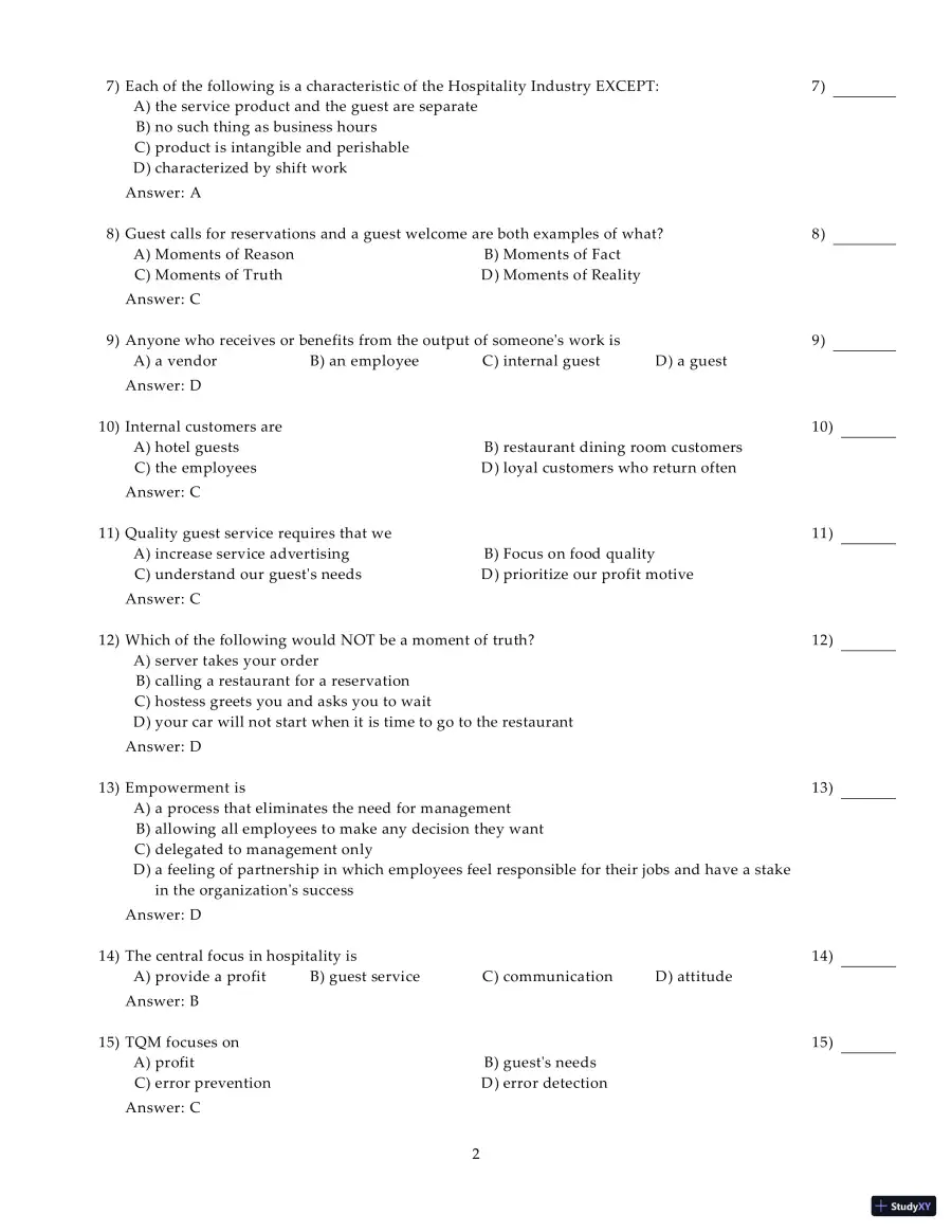 Test Bank for Introduction to Hospitality Management, 5th Edition, page 3