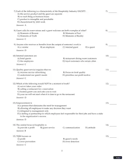 Test Bank for Introduction to Hospitality Management, 5th Edition - Page 3 preview image