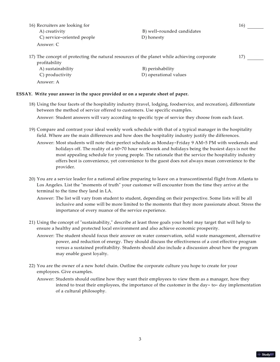 Test Bank for Introduction to Hospitality Management, 5th Edition, page 4