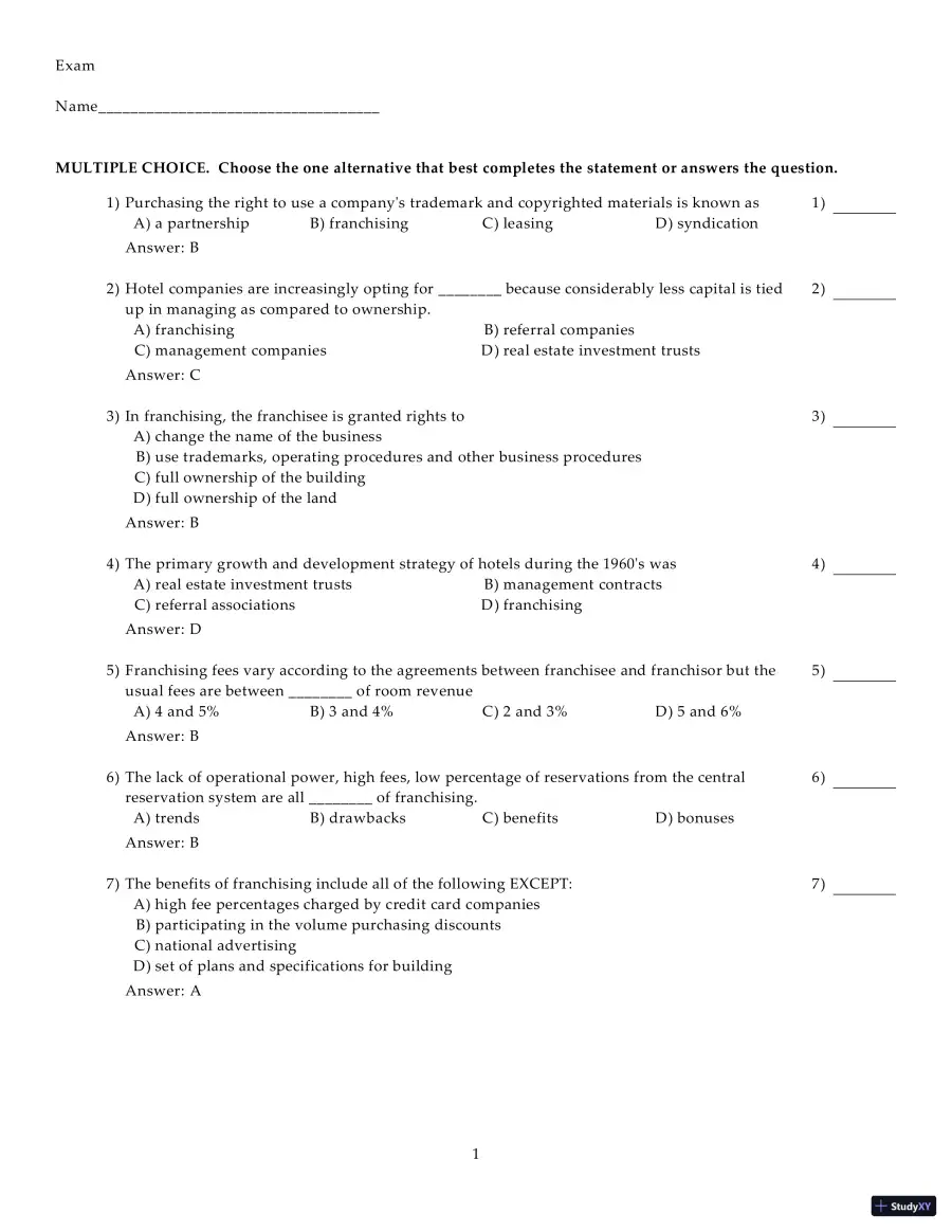 Test Bank for Introduction to Hospitality Management, 5th Edition, page 6