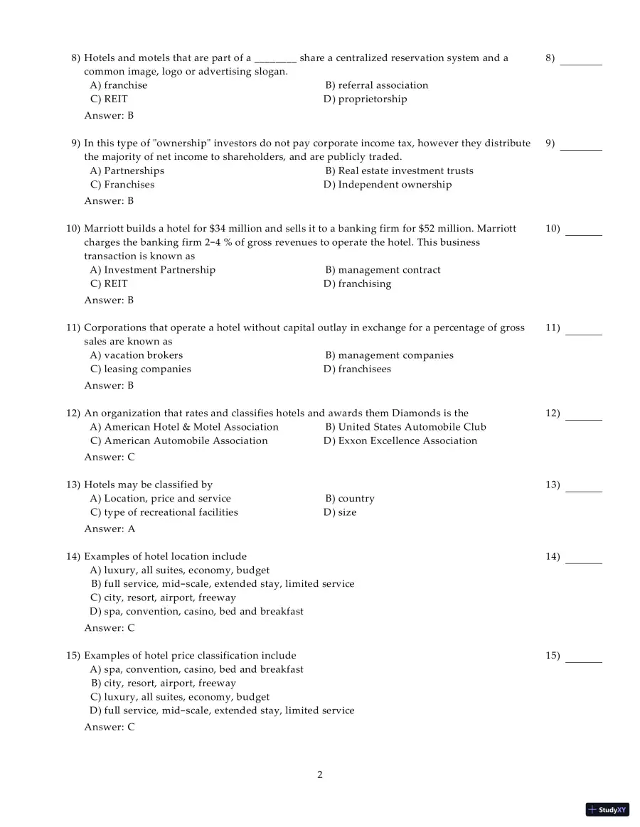 Test Bank for Introduction to Hospitality Management, 5th Edition, page 7