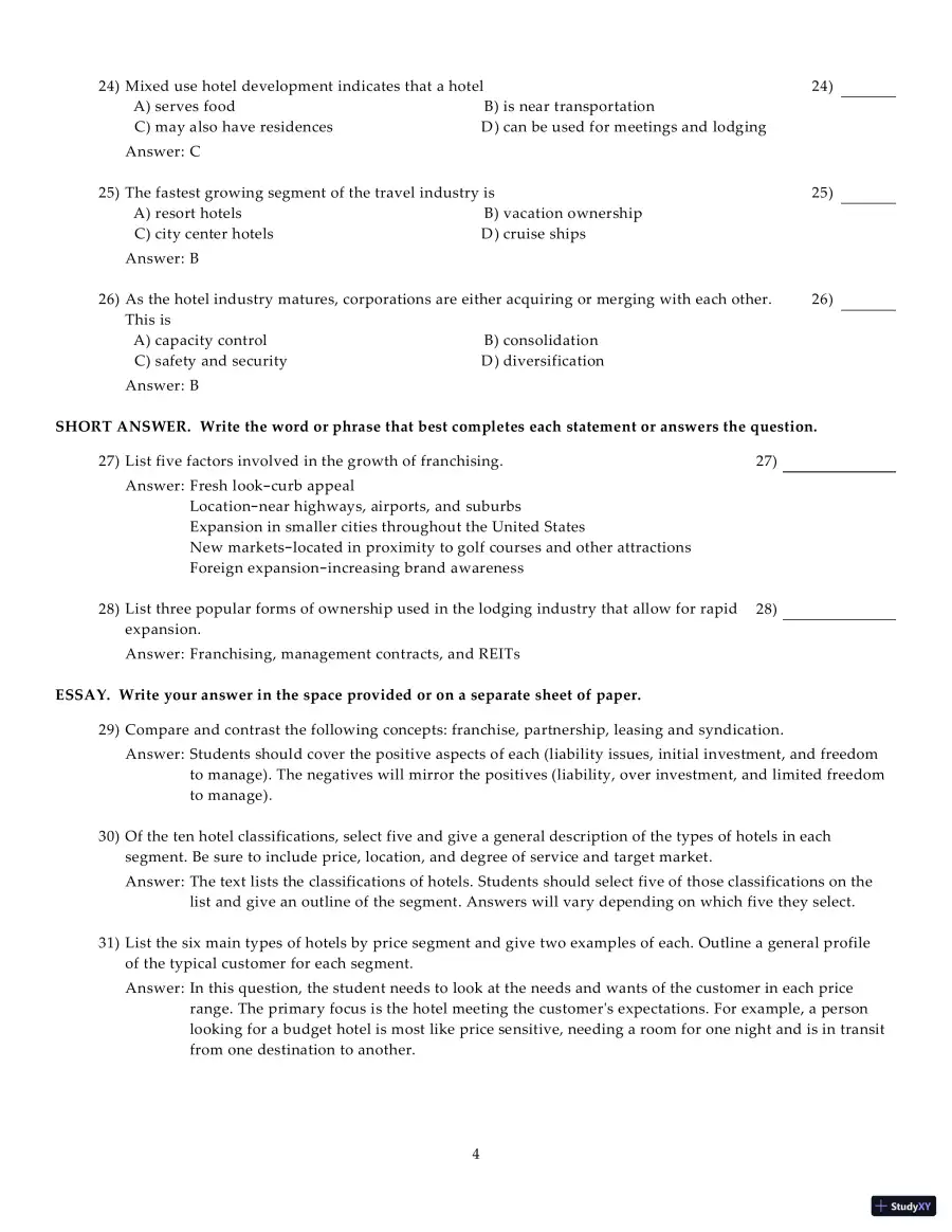 Test Bank for Introduction to Hospitality Management, 5th Edition, page 9