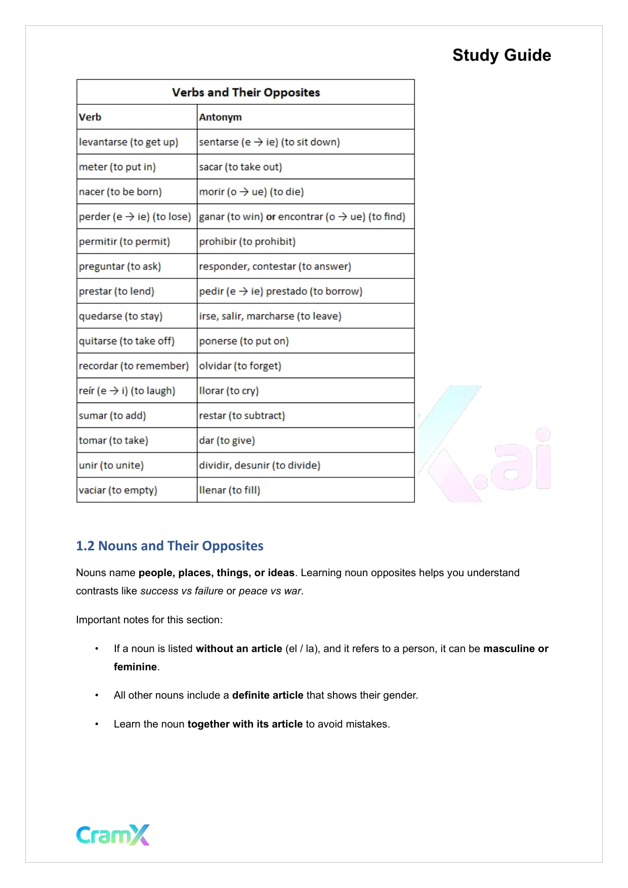 Spanish II - Antonyms and Synonyms - Page 4 preview image