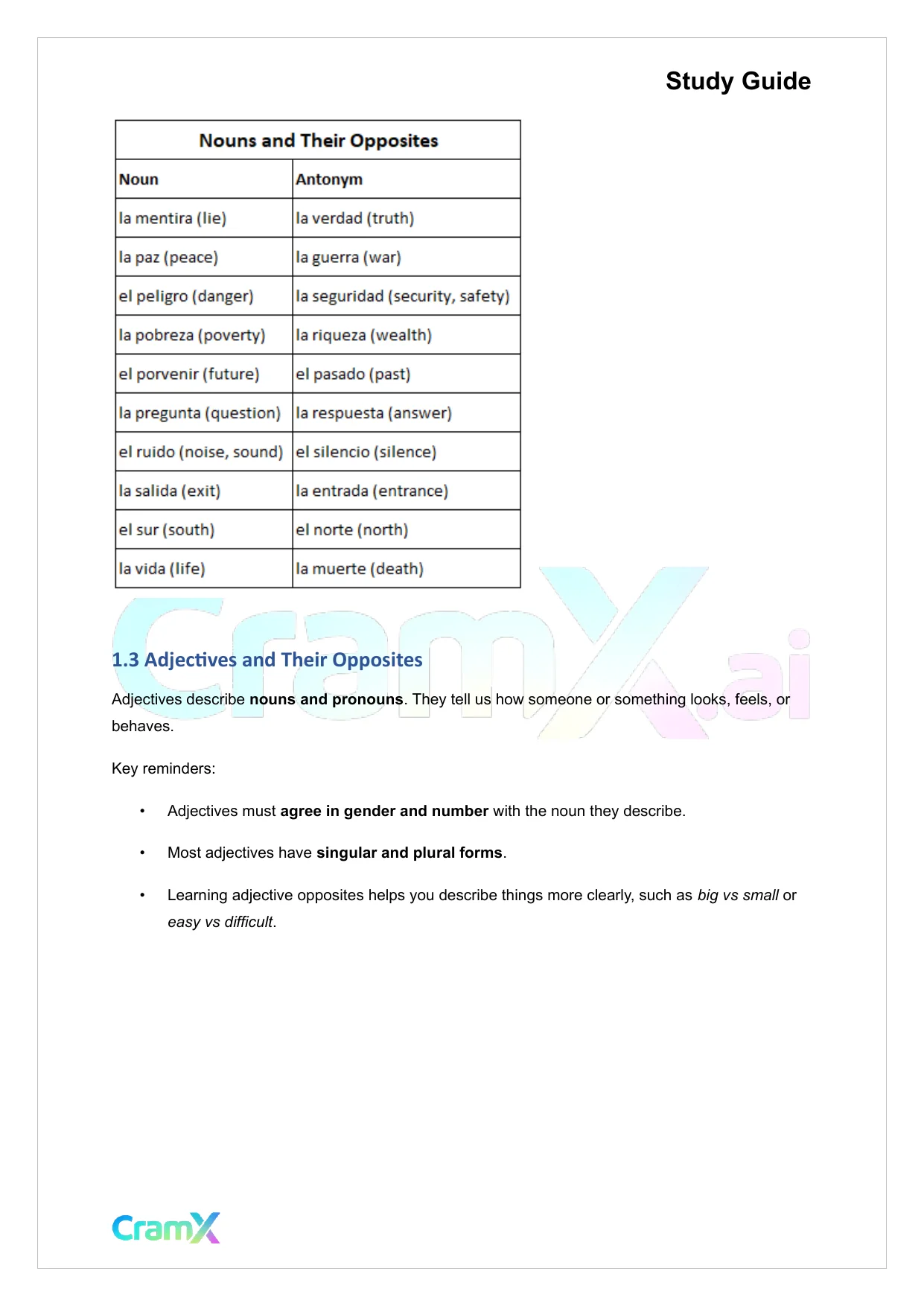 Spanish II - Antonyms and Synonyms - Page 6 preview image
