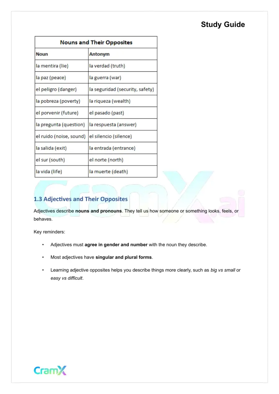 Spanish II - Antonyms and Synonyms, page 6