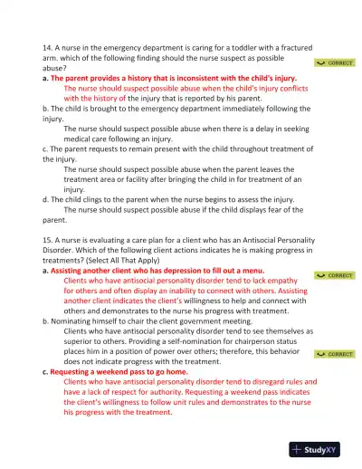 ATI RN Mental Health Proctored Exam NGN Version 4 With Answers (70 Solved Questions) - Page 10 preview image