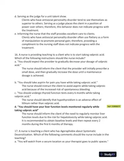 ATI RN Mental Health Proctored Exam NGN Version 4 With Answers (70 Solved Questions) - Page 11 preview image