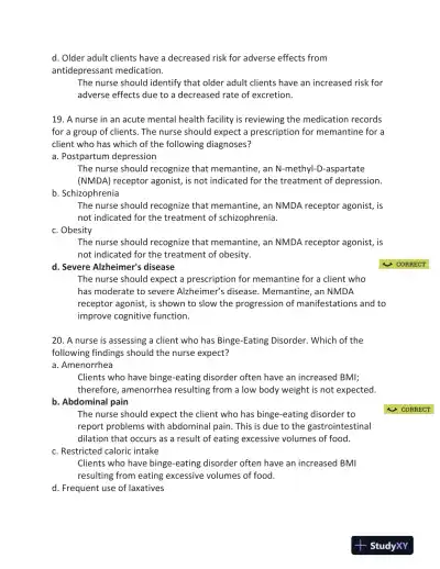 ATI RN Mental Health Proctored Exam NGN Version 4 With Answers (70 Solved Questions) - Page 13 preview image