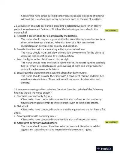 ATI RN Mental Health Proctored Exam NGN Version 4 With Answers (70 Solved Questions) - Page 14 preview image