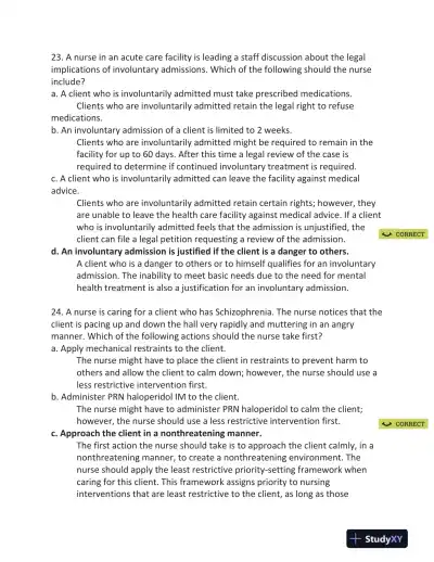 ATI RN Mental Health Proctored Exam NGN Version 4 With Answers (70 Solved Questions) - Page 15 preview image