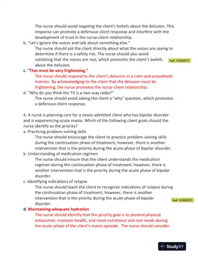 ATI RN Mental Health Proctored Exam NGN Version 4 With Answers (70 Solved Questions) - Page 4 preview image