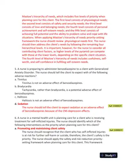 ATI RN Mental Health Proctored Exam NGN Version 4 With Answers (70 Solved Questions) - Page 5 preview image
