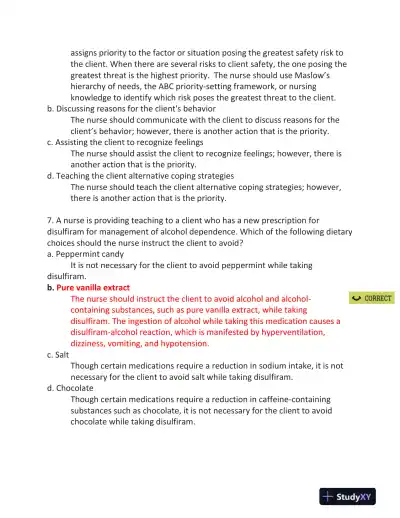 ATI RN Mental Health Proctored Exam NGN Version 4 With Answers (70 Solved Questions) - Page 6 preview image