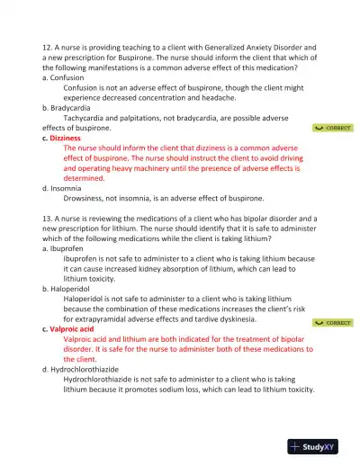 ATI RN Mental Health Proctored Exam NGN Version 4 With Answers (70 Solved Questions) - Page 9 preview image