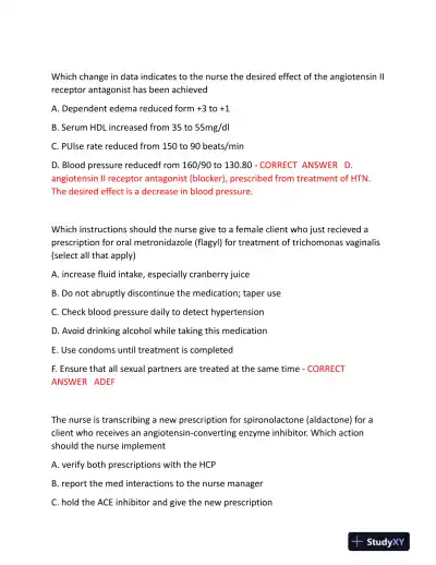 2023 HESI Pharmacology Practice Exam With Answers (65 Solved Questions) - Page 4 preview image
