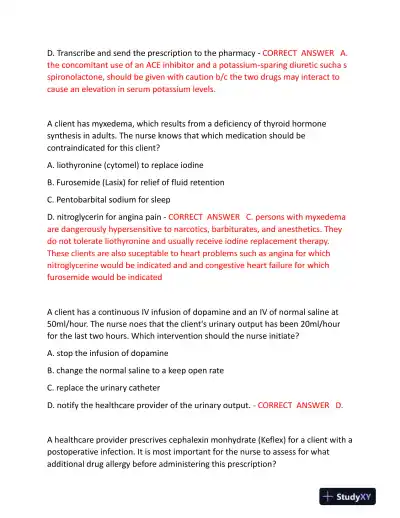 2023 HESI Pharmacology Practice Exam With Answers (65 Solved Questions) - Page 5 preview image