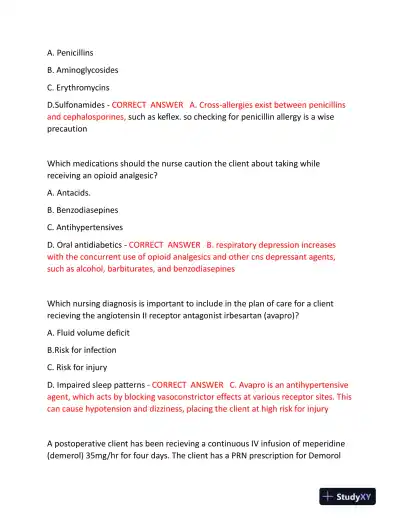 2023 HESI Pharmacology Practice Exam With Answers (65 Solved Questions) - Page 6 preview image