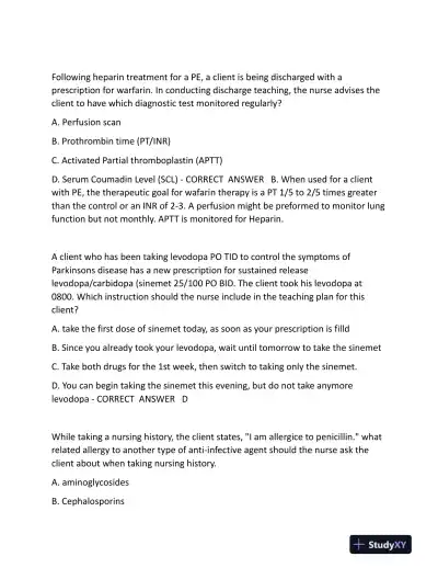 2023 HESI Pharmacology Practice Exam With Answers (65 Solved Questions) - Page 8 preview image