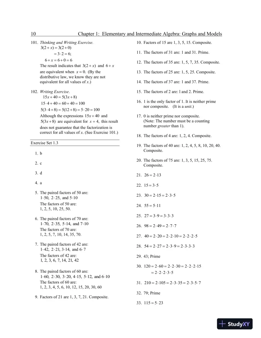 Solution Manual for Elementary and Intermediate Algebra: Graphs and Models, 5th Edition, page 13