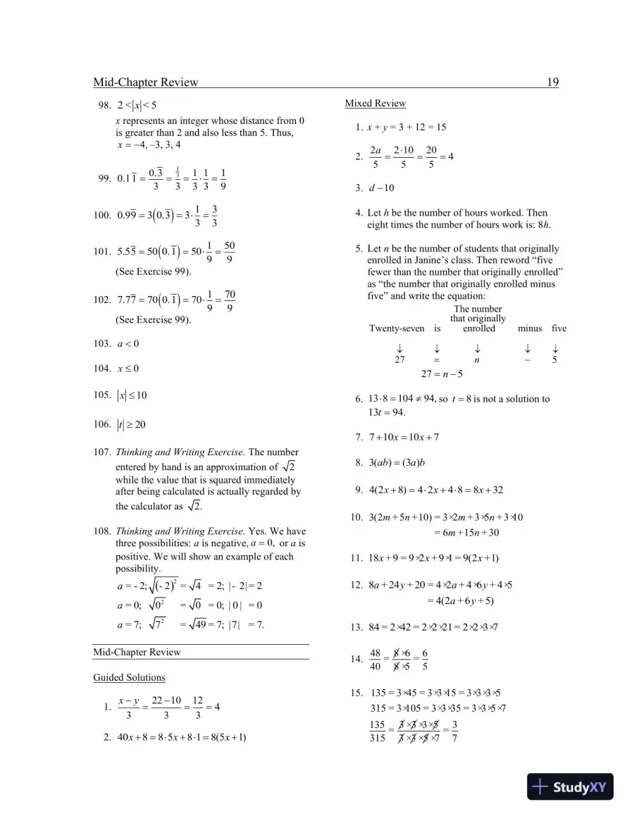Solution Manual for Elementary and Intermediate Algebra: Graphs and Models, 5th Edition, page 22