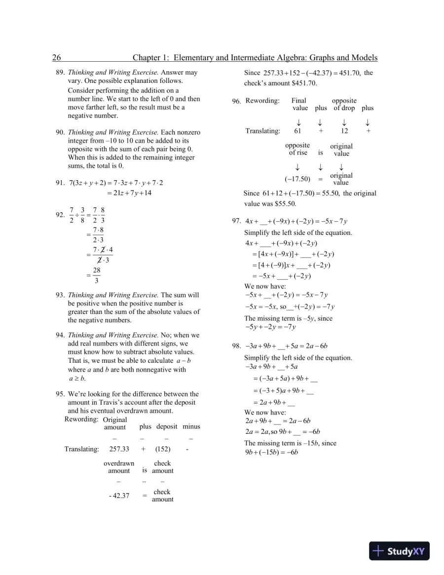 Solution Manual for Elementary and Intermediate Algebra: Graphs and Models, 5th Edition, page 29