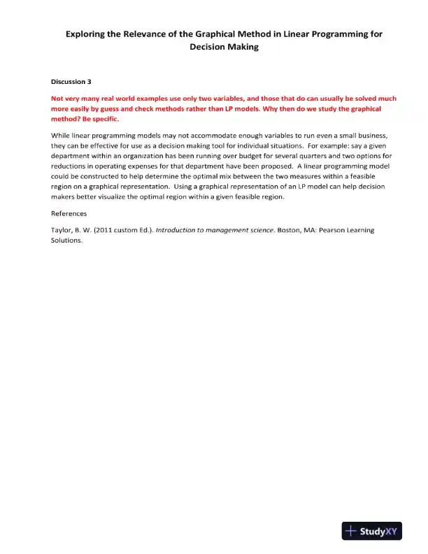 Exploring the Relevance of the Graphical Method in Linear Programming for Decision Making - Page 1 preview image