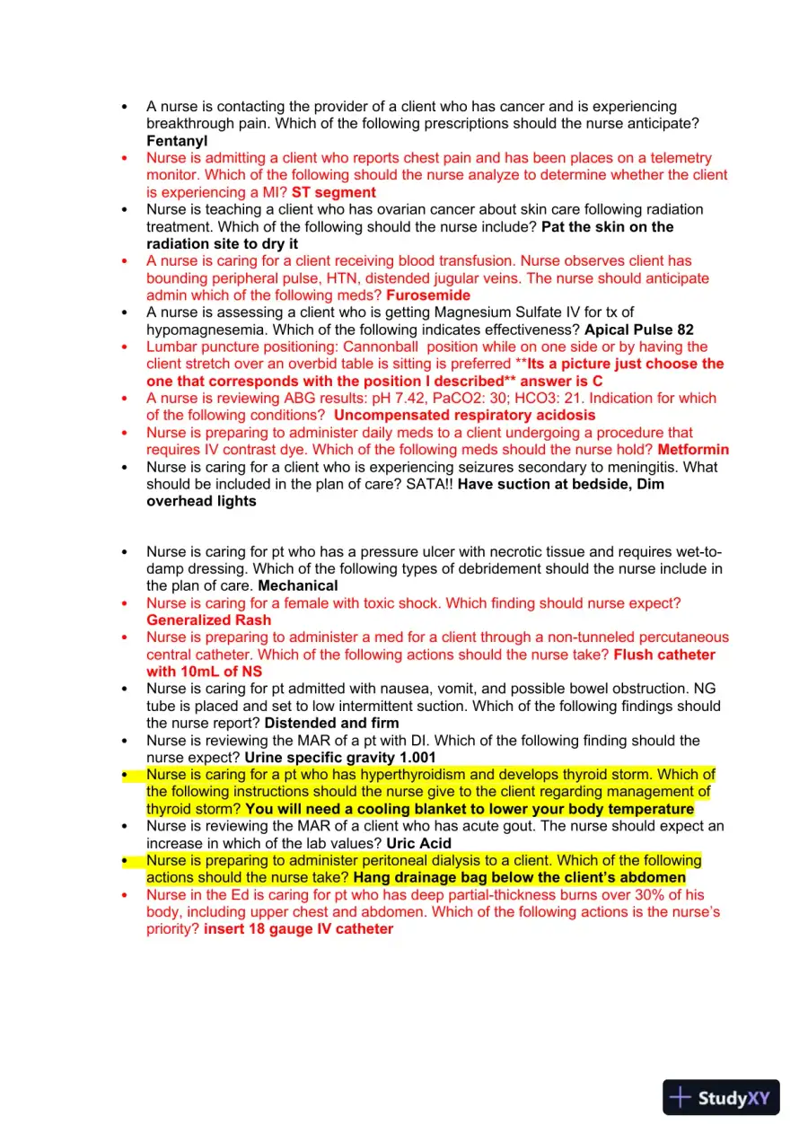 2021 HESI PN Medical surigical Proctored Exam Versions 13 With Answers (128 Solved Questions), page 3