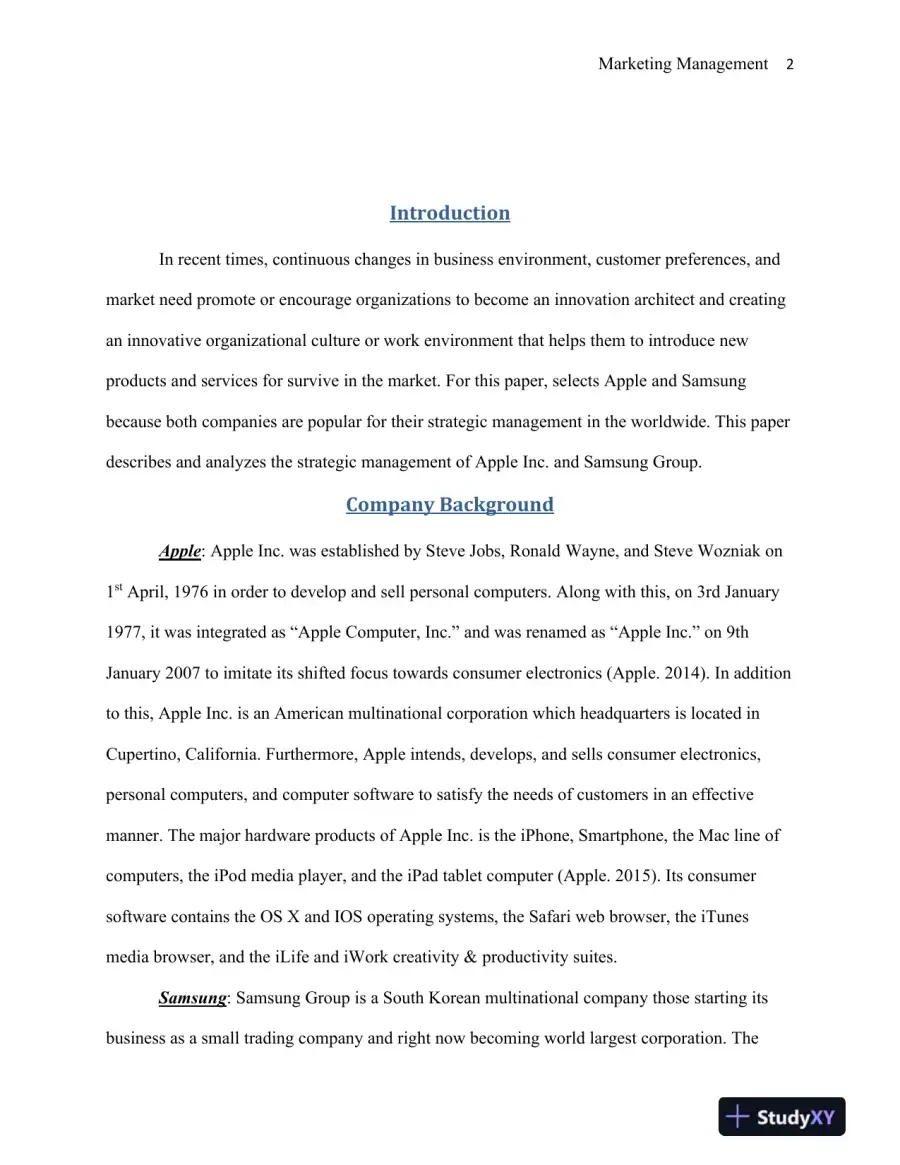 Marketing Management: Comparative Analysis of Strategic Management Practices: Apple Inc. vs. Samsung Group, page 3