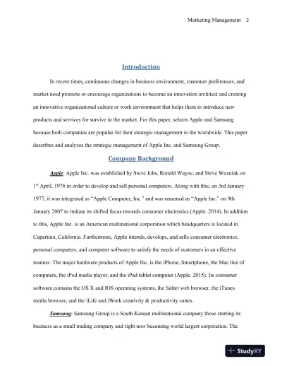 Marketing Management: Comparative Analysis of Strategic Management Practices: Apple Inc. vs. Samsung Group - Page 3 preview image