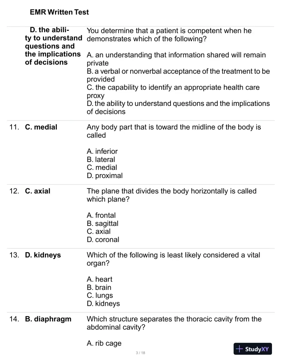 EMR Written Test Practice Exam with Answers (100 Solved Questions), page 4