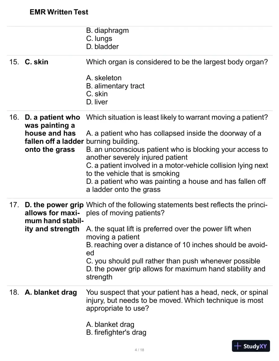 EMR Written Test Practice Exam with Answers (100 Solved Questions), page 5