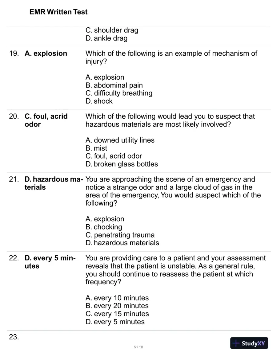 EMR Written Test Practice Exam with Answers (100 Solved Questions), page 6
