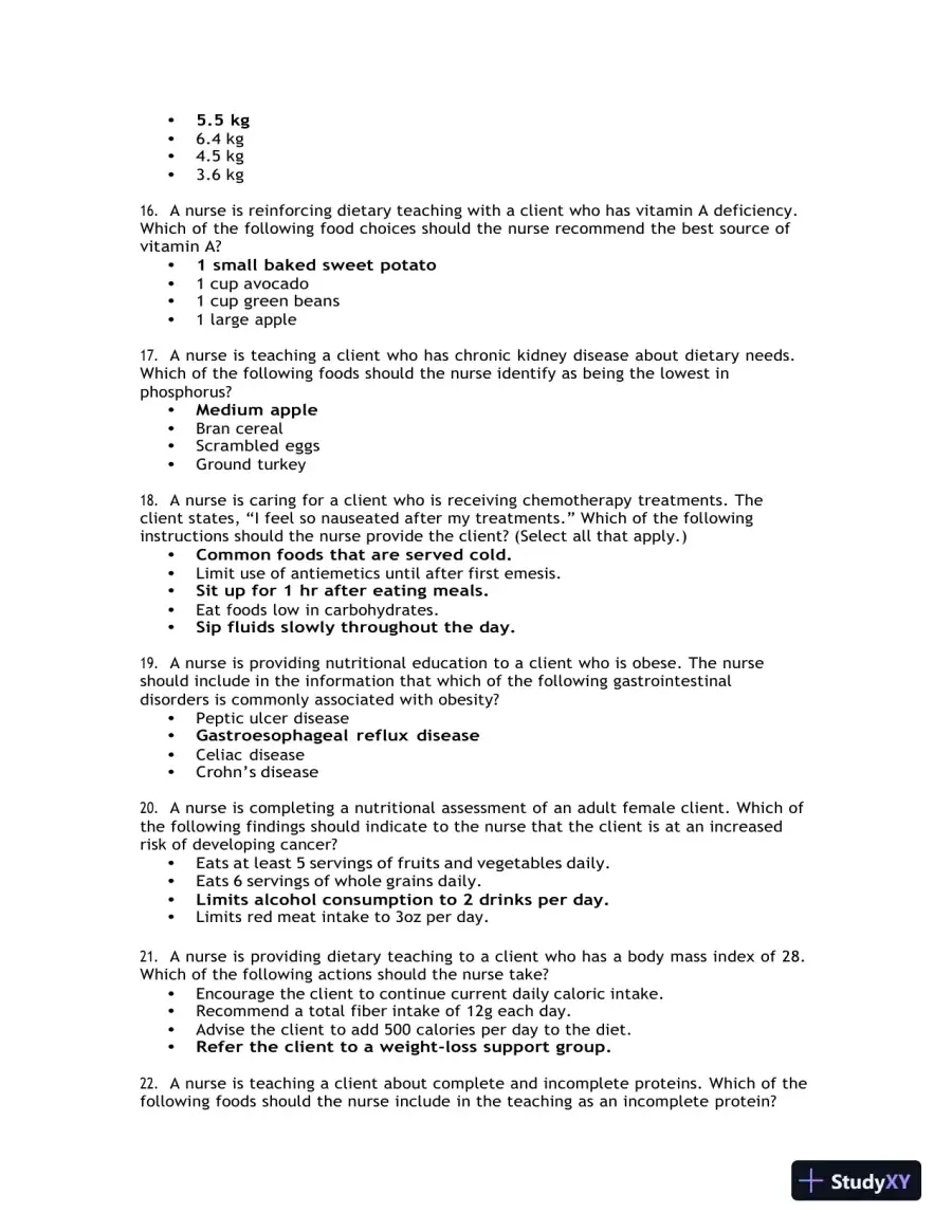 2020-2021 ATI Nutrition Proctored Exam with Answers (70 Solved Questions), page 4
