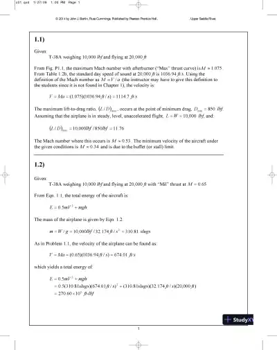 Solution Manual for Aerodynamics for Engineers, 6th Edition - Page 1 preview image