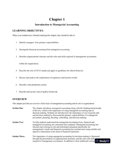 Managerial Accounting, Third Canadian Edition Class Notes - Page 1 preview image