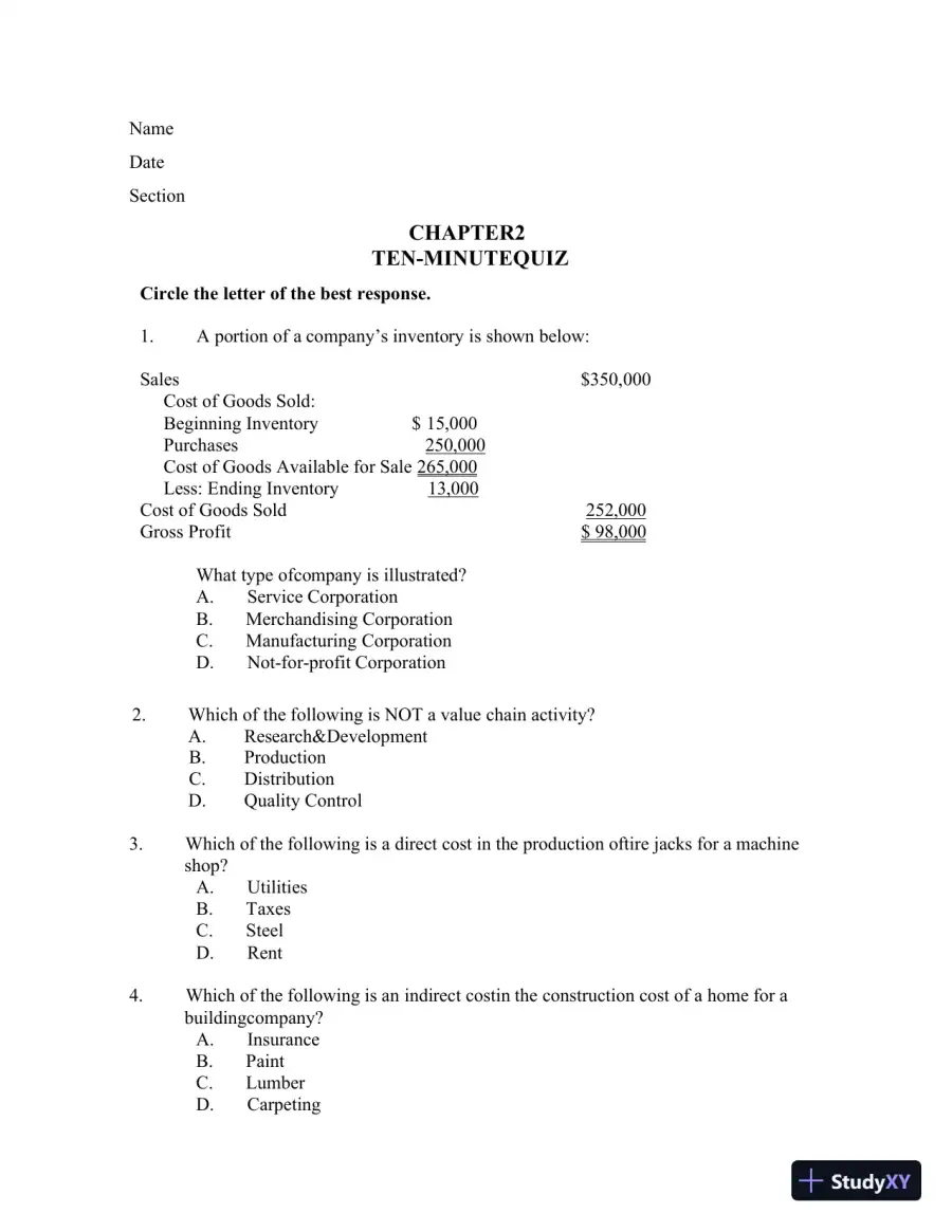 Managerial Accounting, Third Canadian Edition Class Notes, page 31