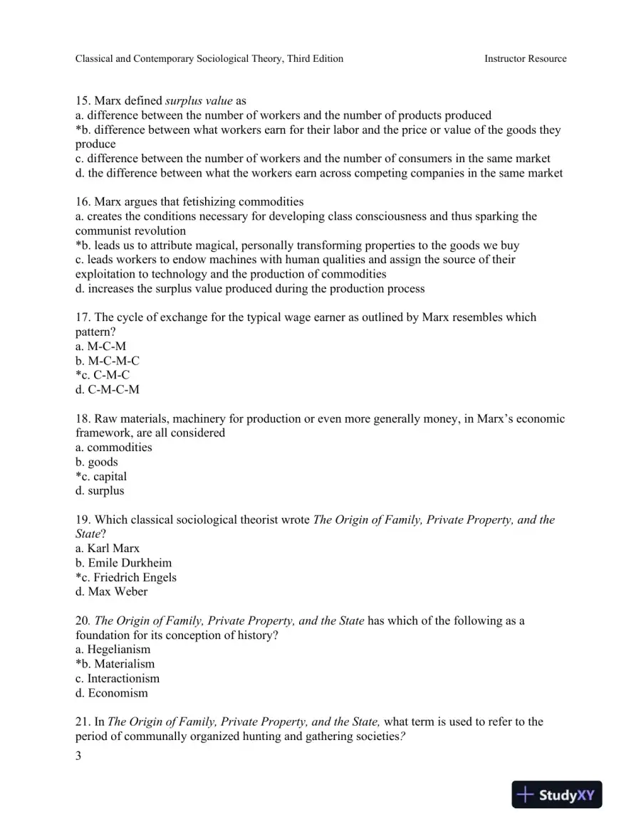 Classical and Contemporary Sociological Theory: Text and Readings Third Edition Test Bank, page 15