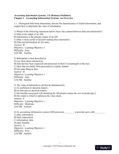 Test Bank For Accounting Information Systems, 13th Edition - Page 1 preview image